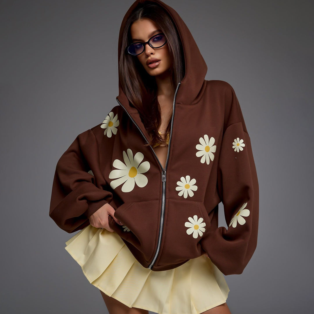 Hooded jacket for women with floral patterns and relaxed fit Lune London