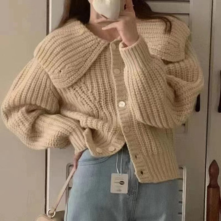 Knit jacket for women with a large collar and voluminous sleeves Lune London