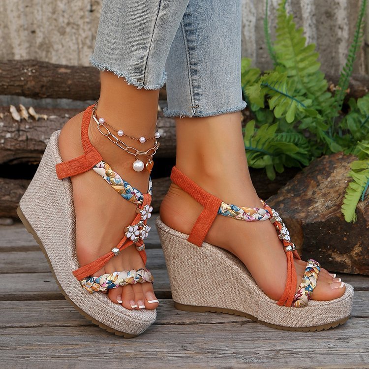 Wedge sandals for women with floral detail and non-slip sole Lune London