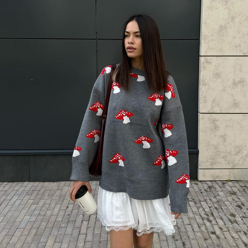 Women's sweater with a creative mushroom design and a casual fit Lune London