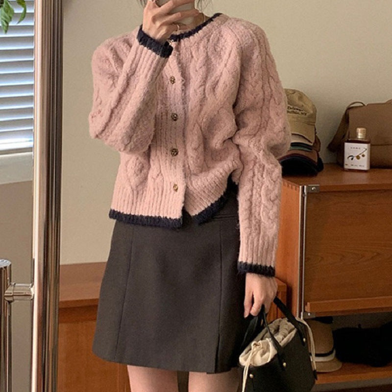 Comfortable cardigan for women with elegant textured pattern and contrasting edges Lune London