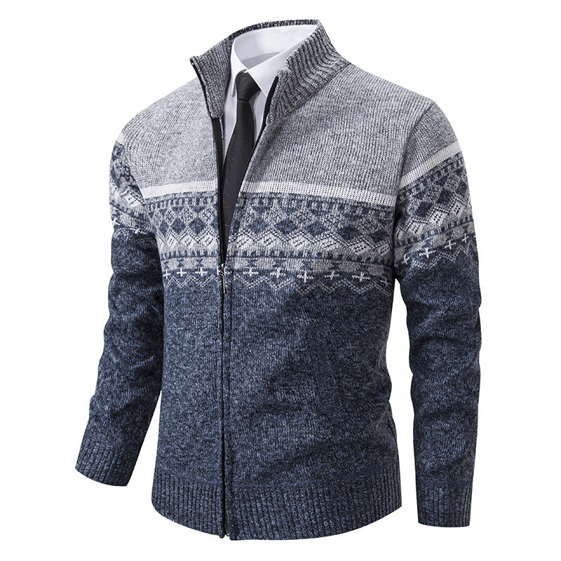 Men's knit jacket with high collar and Norwegian pattern Lune London