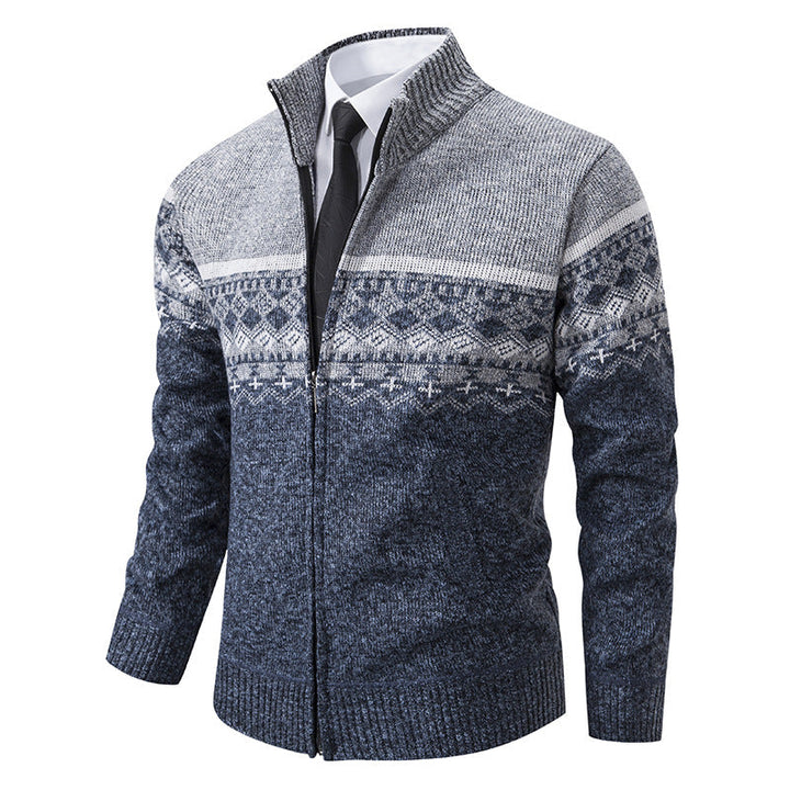 Men's Cardigan with Stand-Up Collar and Norwegian Pattern Lune London