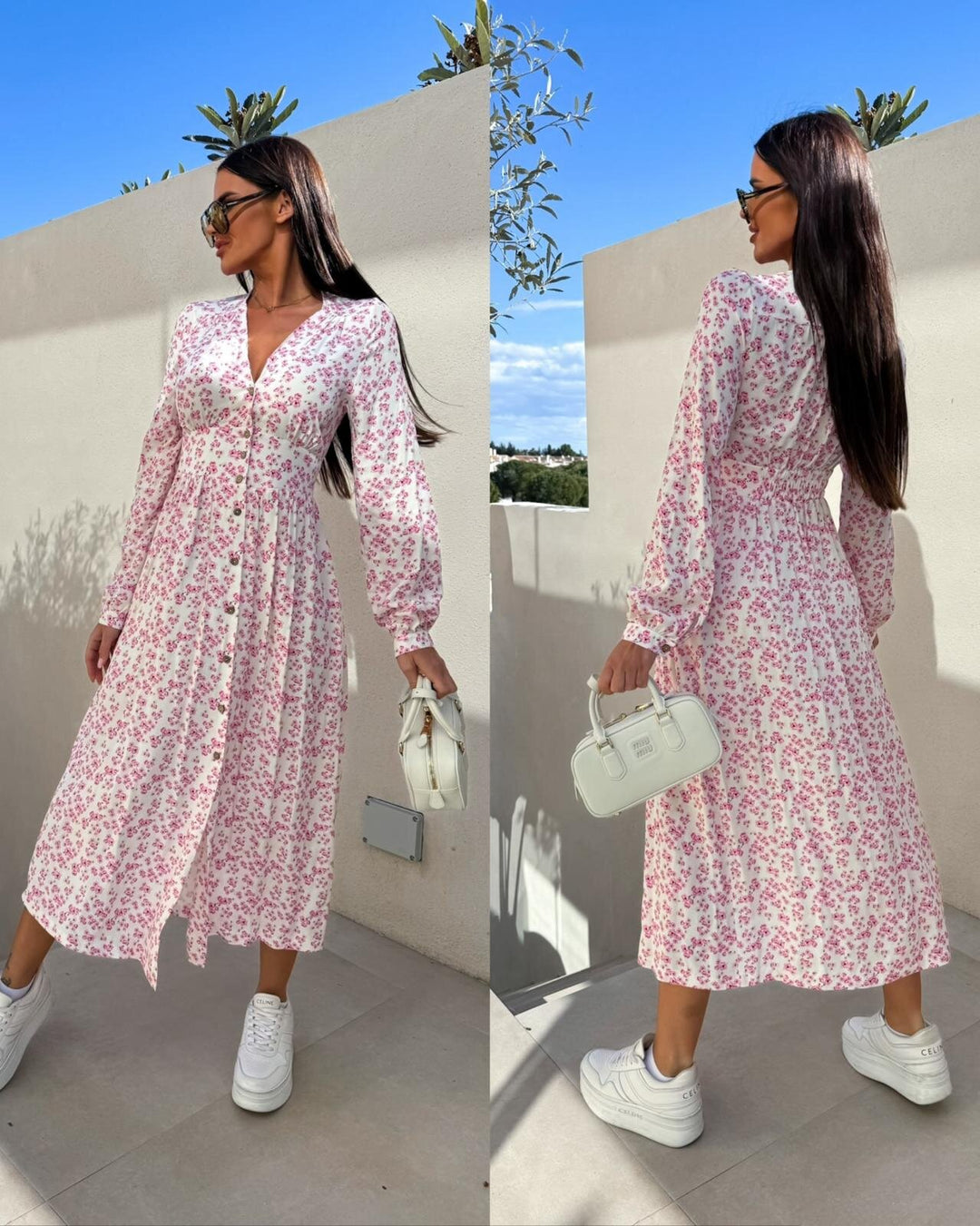 Lune London Floral Maxi Dress for Women with Button Details