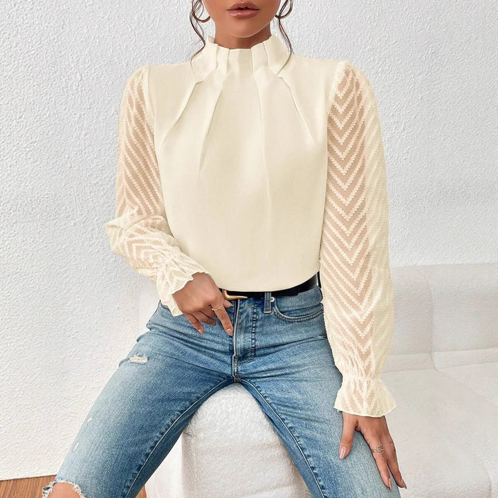 Women elegant blouse with structured sleeves and a high collar Lune London