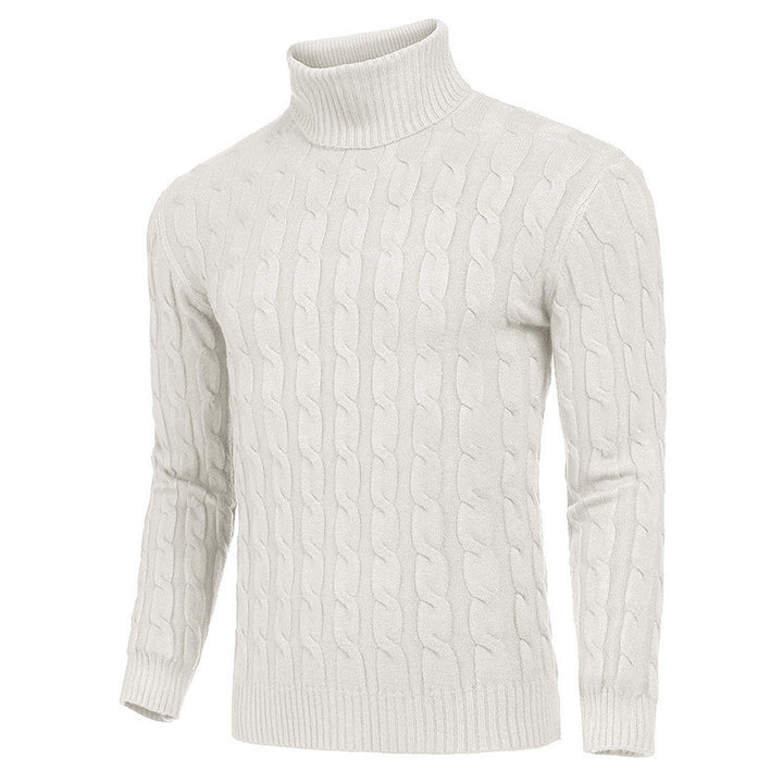 Knit sweater for men with high collar and cable knit pattern Lune London