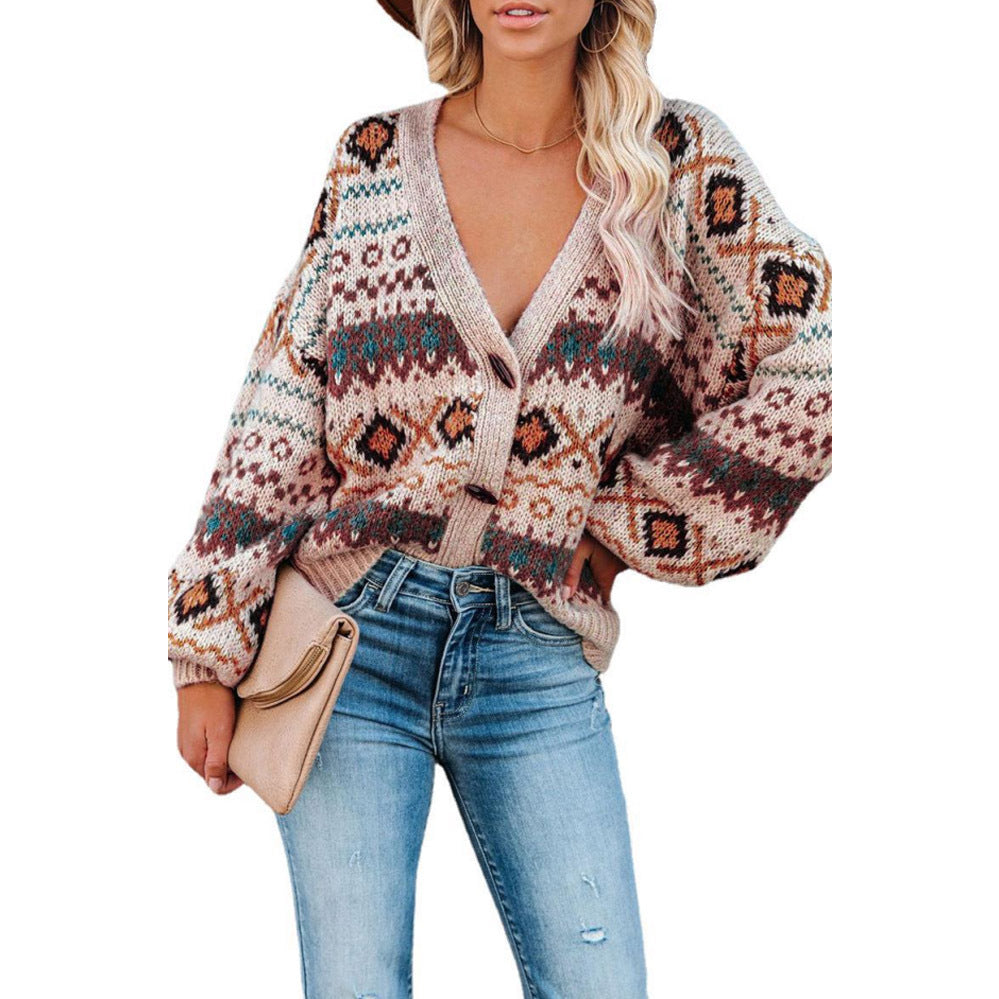 Women's cardigan with folk pattern and casual cut Lune London