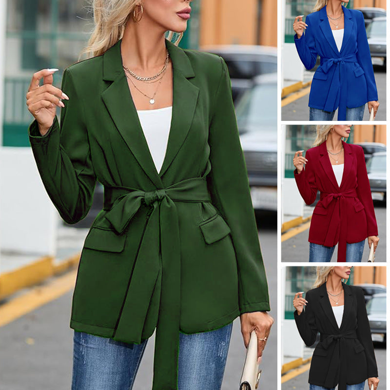 Fitted jacket for women with a tie belt and practical pockets Lune London