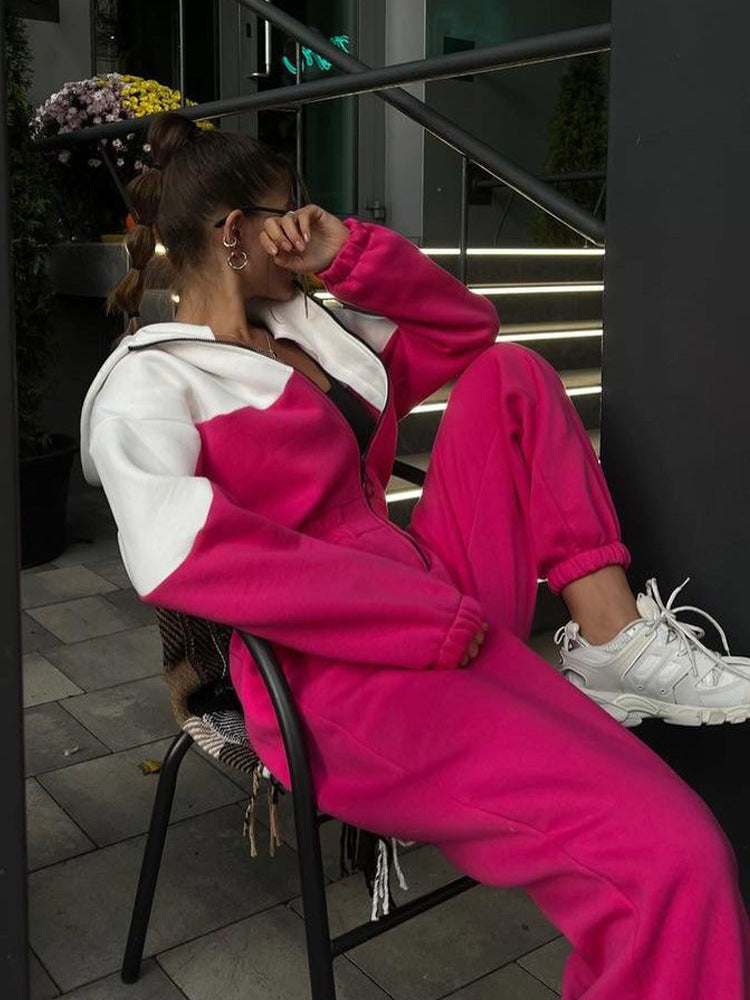 Fleece jacket and sports pants set for women with contrasting inserts Lune London