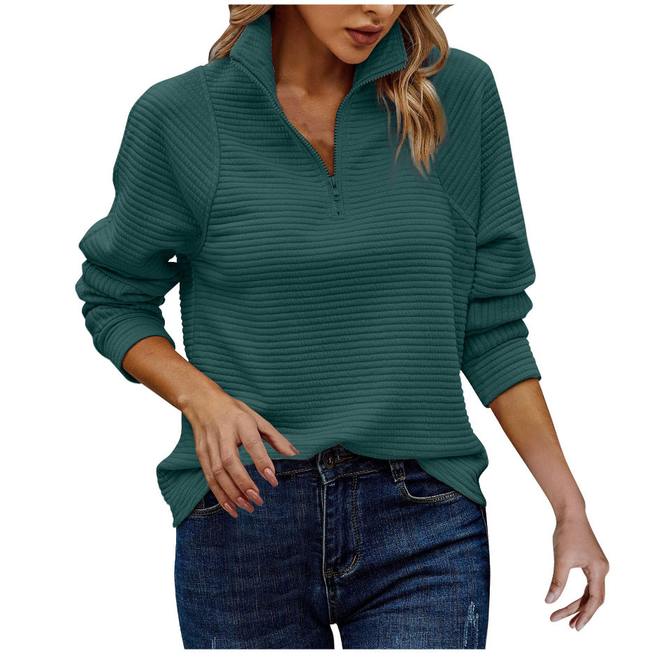 Waffle sweater with high collar and zip for women Lune London