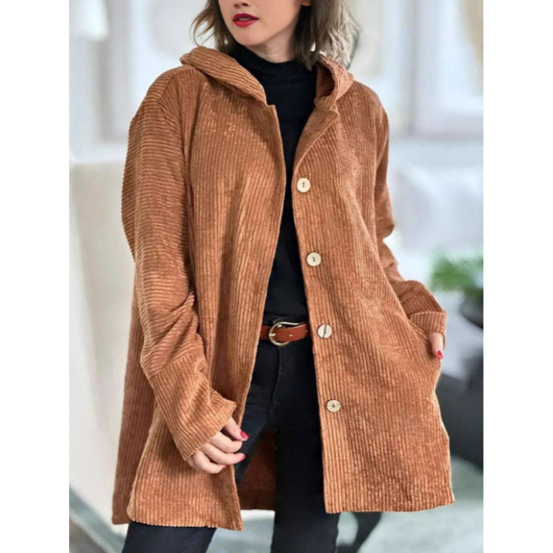 Ladies cozy hooded jacket in fine ribbed fabric Lune London