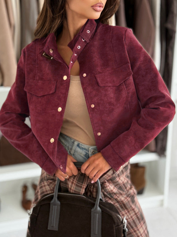Short biker jacket for women with decorative buttons Lune London