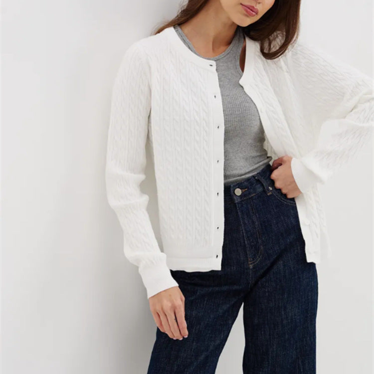 Women's knit jacket with a fine cable pattern and trendy buttons Lune London