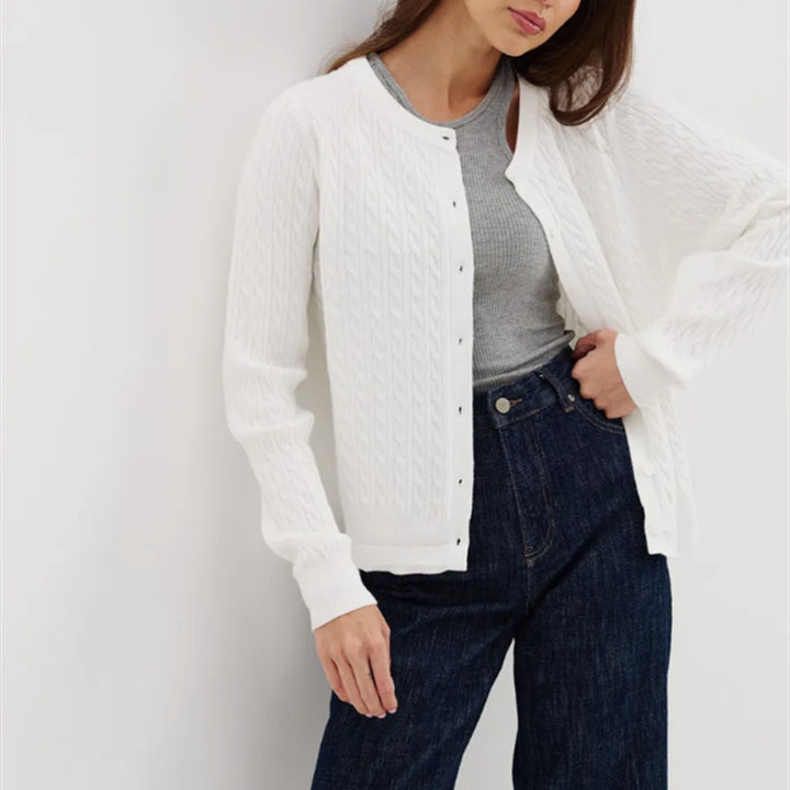 Women's knit jacket with a fine cable pattern and trendy buttons Lune London