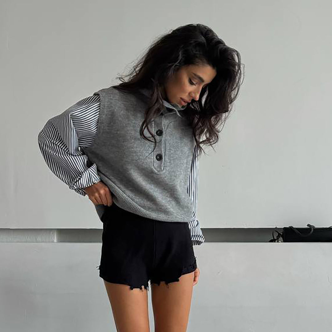 Knit sweater for women with high collar and button details Lune London