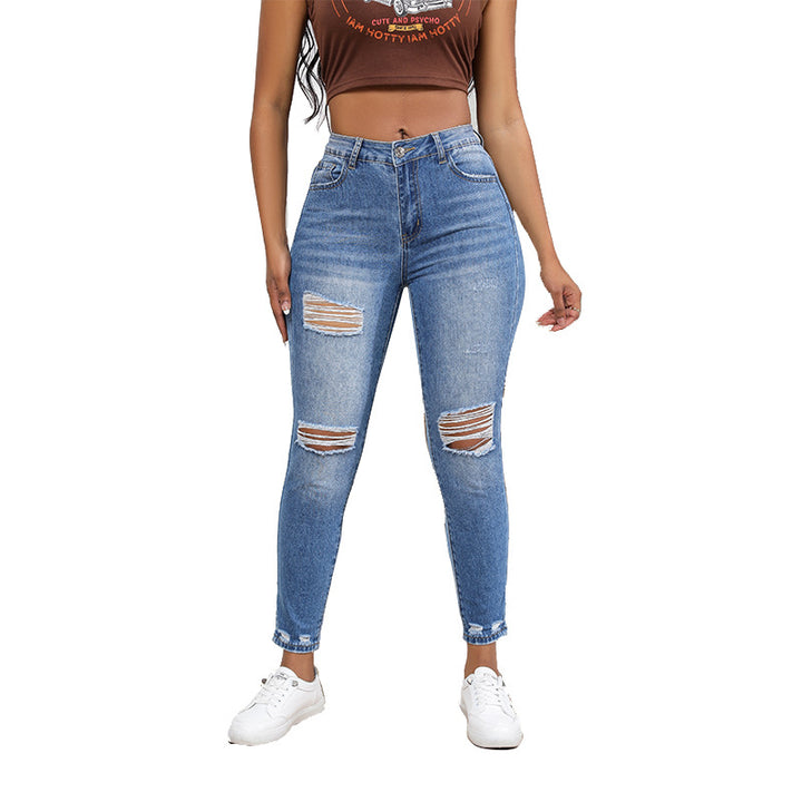 Jeans taille haute pour femmes au look détruit tendance avec de forts détails de déchirure Lune London