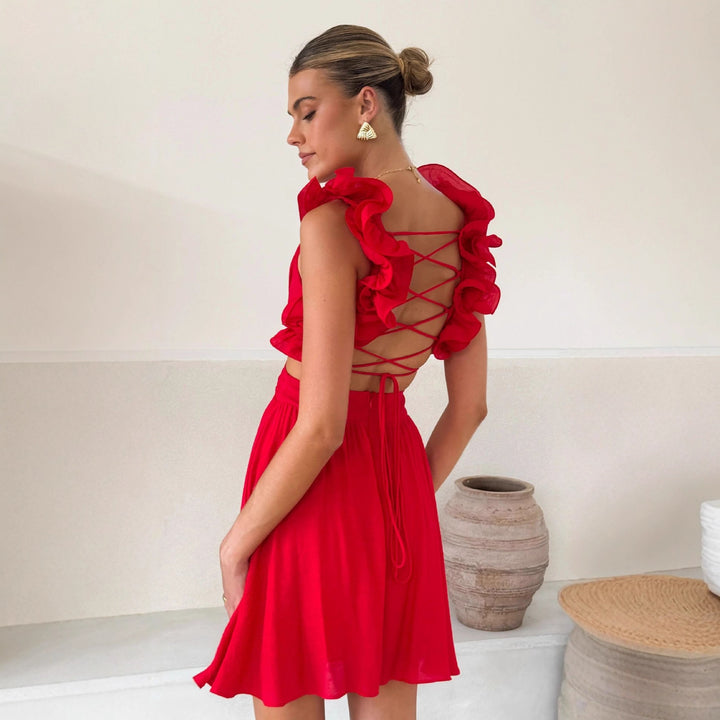 Playful summer dress for women with ruffle details and fitted cut Chic & Stil