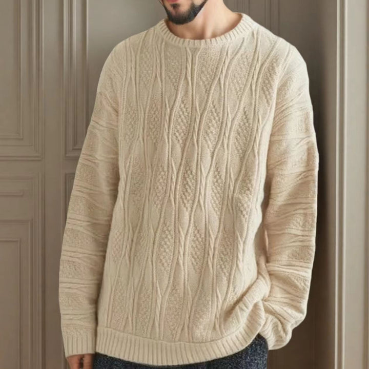 Chunky knit sweater for women with a unique honeycomb pattern and a high collar Lune London