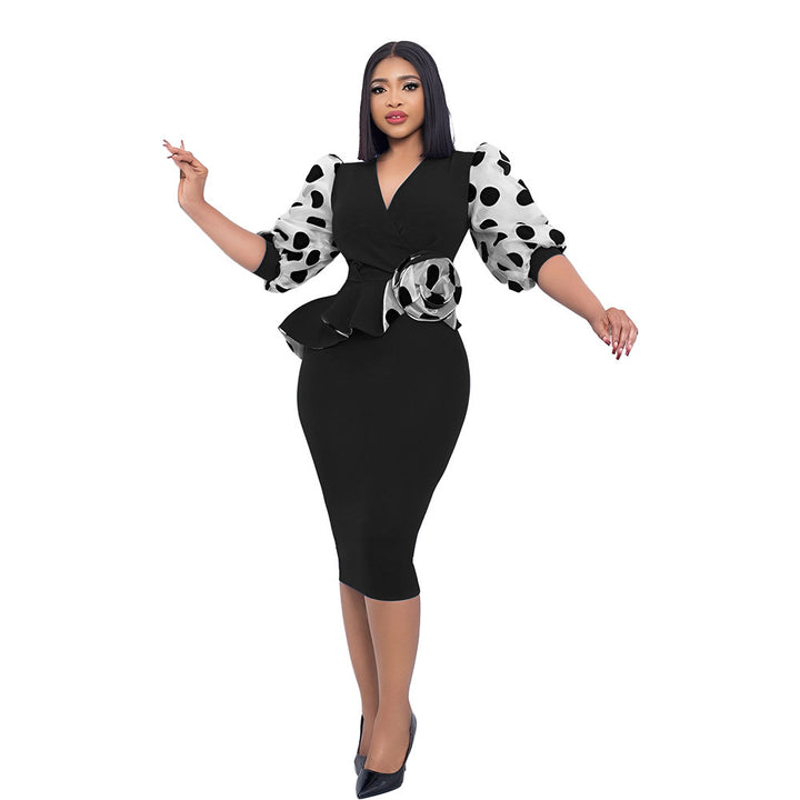 Wrap dress for women with transparent puff sleeves and a fitted ruched design Lune London