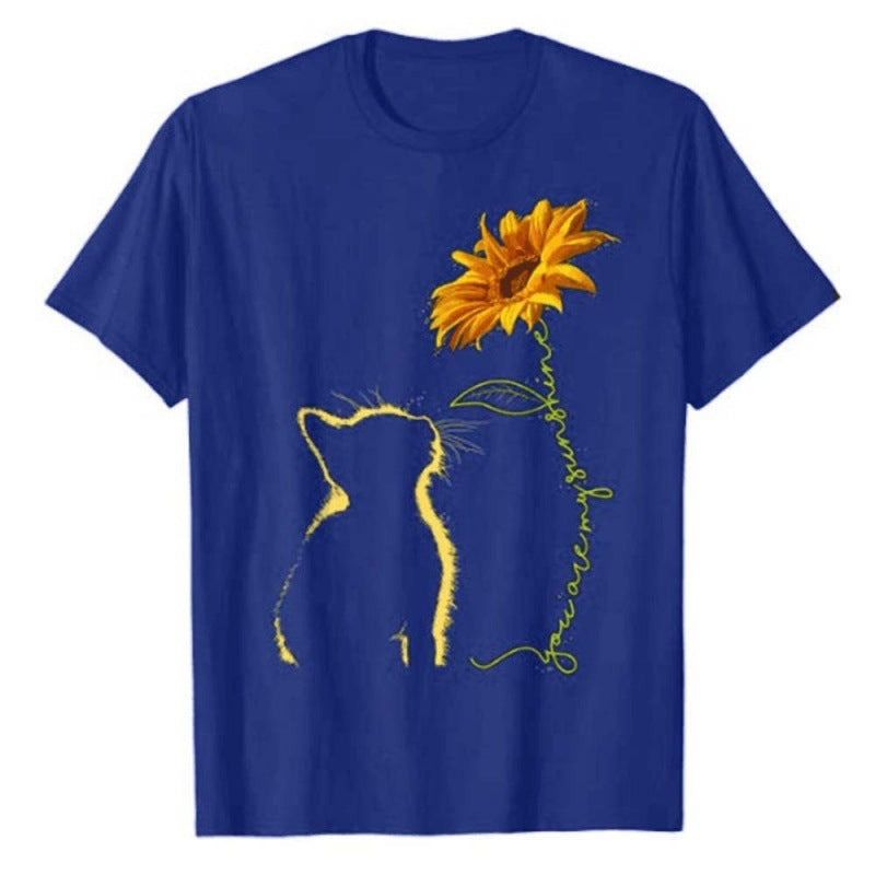T-shirt femme avec motif créatif de chat et de tournesol Chic & Stil