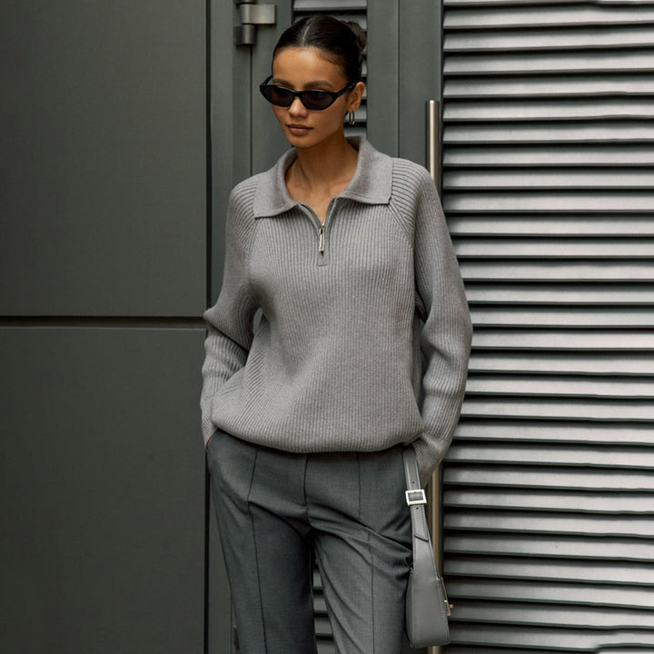 Pull-over en maille côtelée pour dames en mélange de coton doux Chic & Stil
