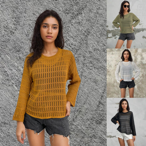 Women knitted sweater with fashionable openwork pattern Lune London