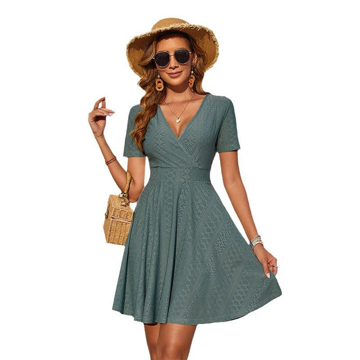 Women's Summer Wrap Dress with Subtle Pattern and V-Neck Lune London