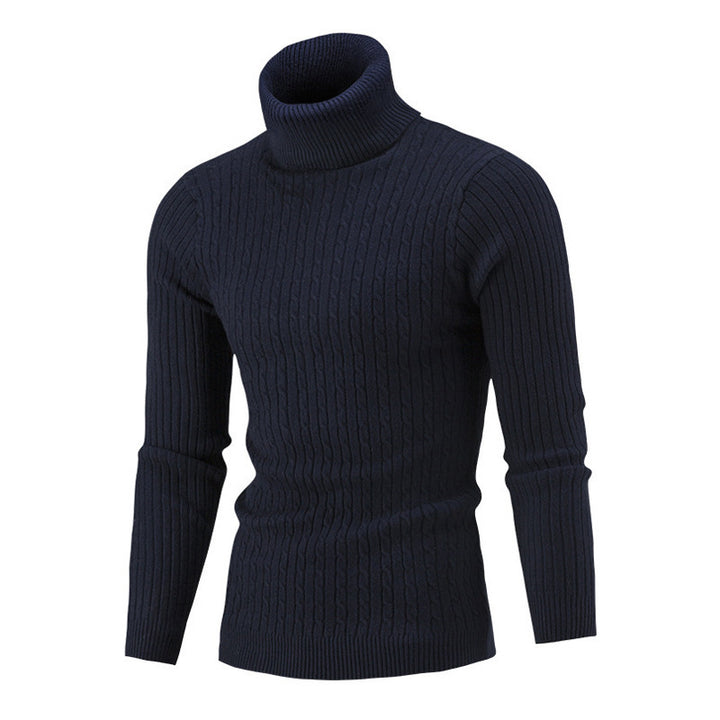 Knitted sweater for men in portrait format with high collar and textured pattern Lune London