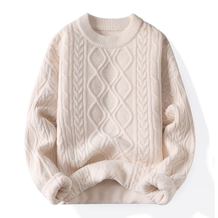 Thick knit pullover for women with a contemporary cable pattern and a classic round neck Lune London