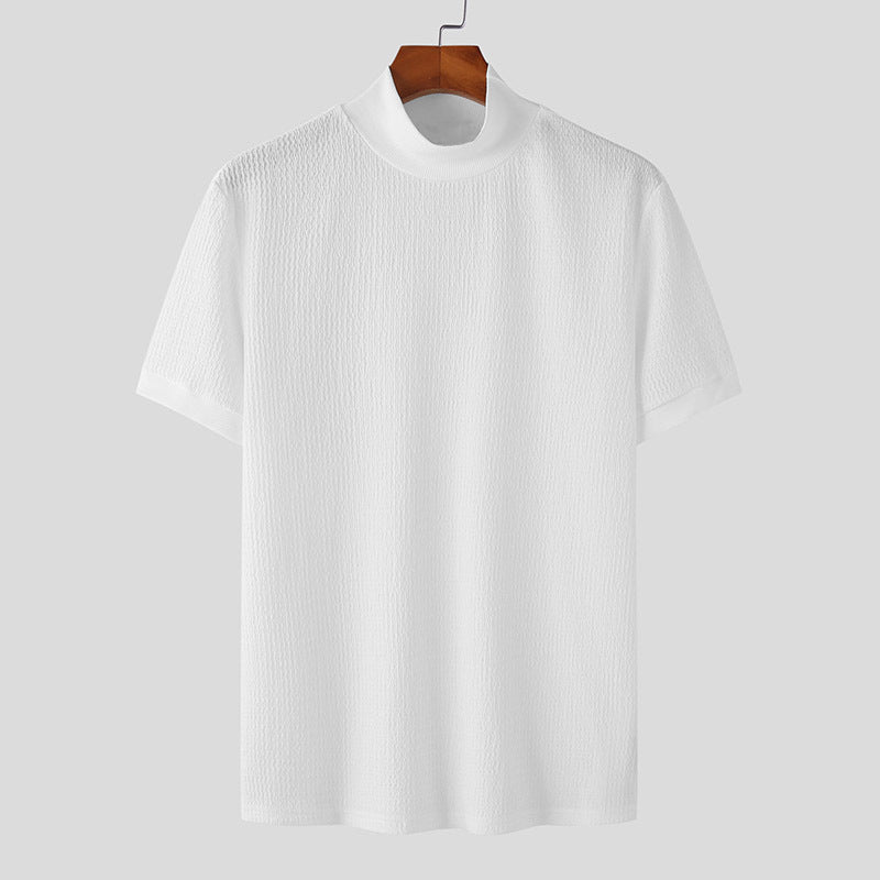 Short sleeve men's t-shirt with a modern structured design and high collar Lune London