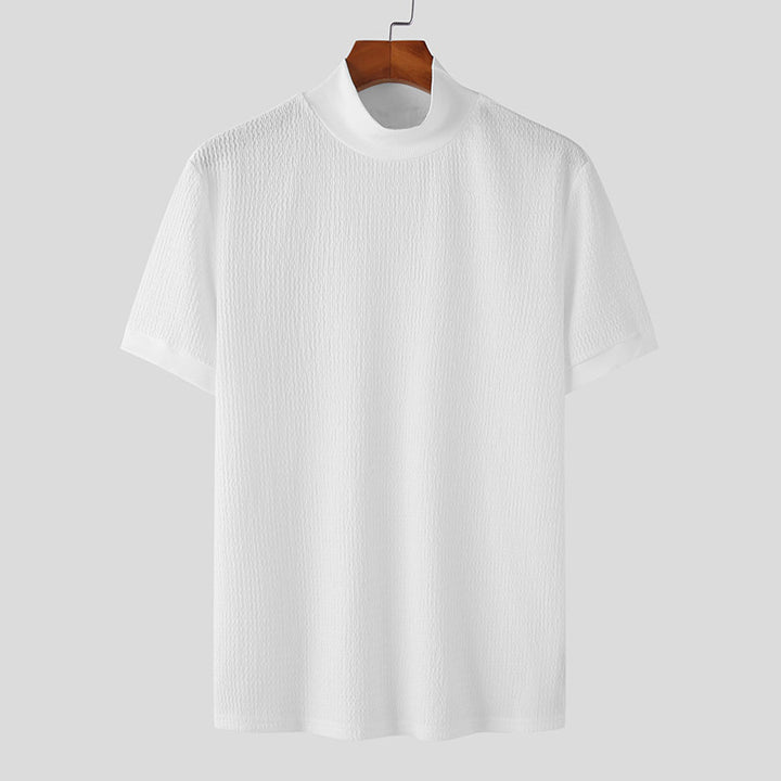 Short sleeve men's t-shirt with a modern structured design and high collar Lune London