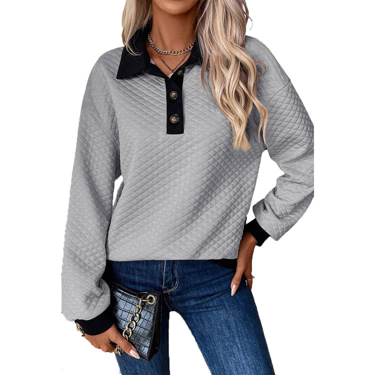 Quilted oversized sweater for women with classic collar and practical button details Lune London