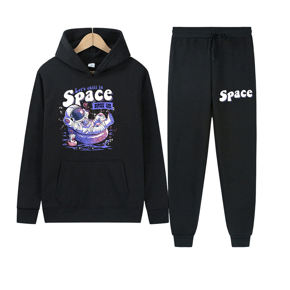 Casual ensemble for women with hoodie and jogger pants featuring creative astronaut print Lune London