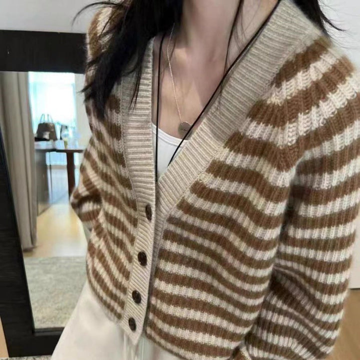 Striped knit jacket for women with a loose fit and button details Lune London