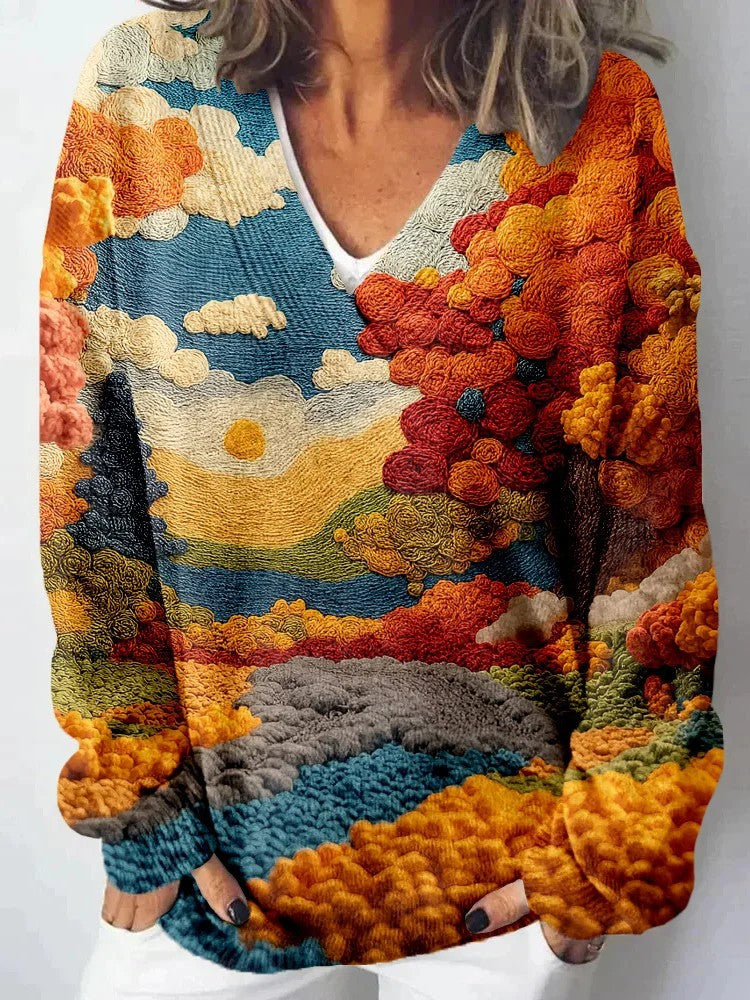 Pull en tricot pour femmes avec motif paysage élaboré Chic & Stil
