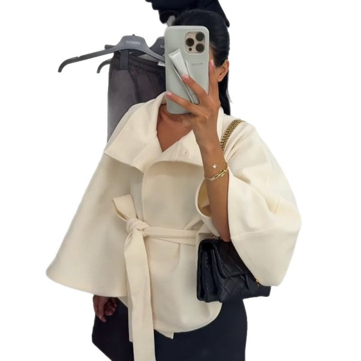 Elegant women's cape coat with bow detail and voluminous sleeves Lune London