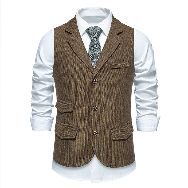 Elegant men's suit vest with classic herringbone design and practical pockets Lune London 1758809564