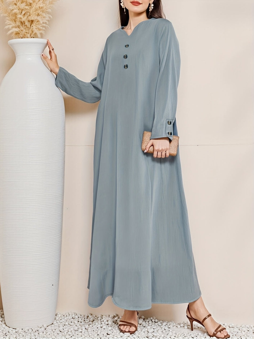 Maxi dress for women with an elegant button placket Lune London