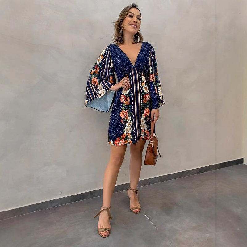 Bohemian Chic style bell sleeve mini dress