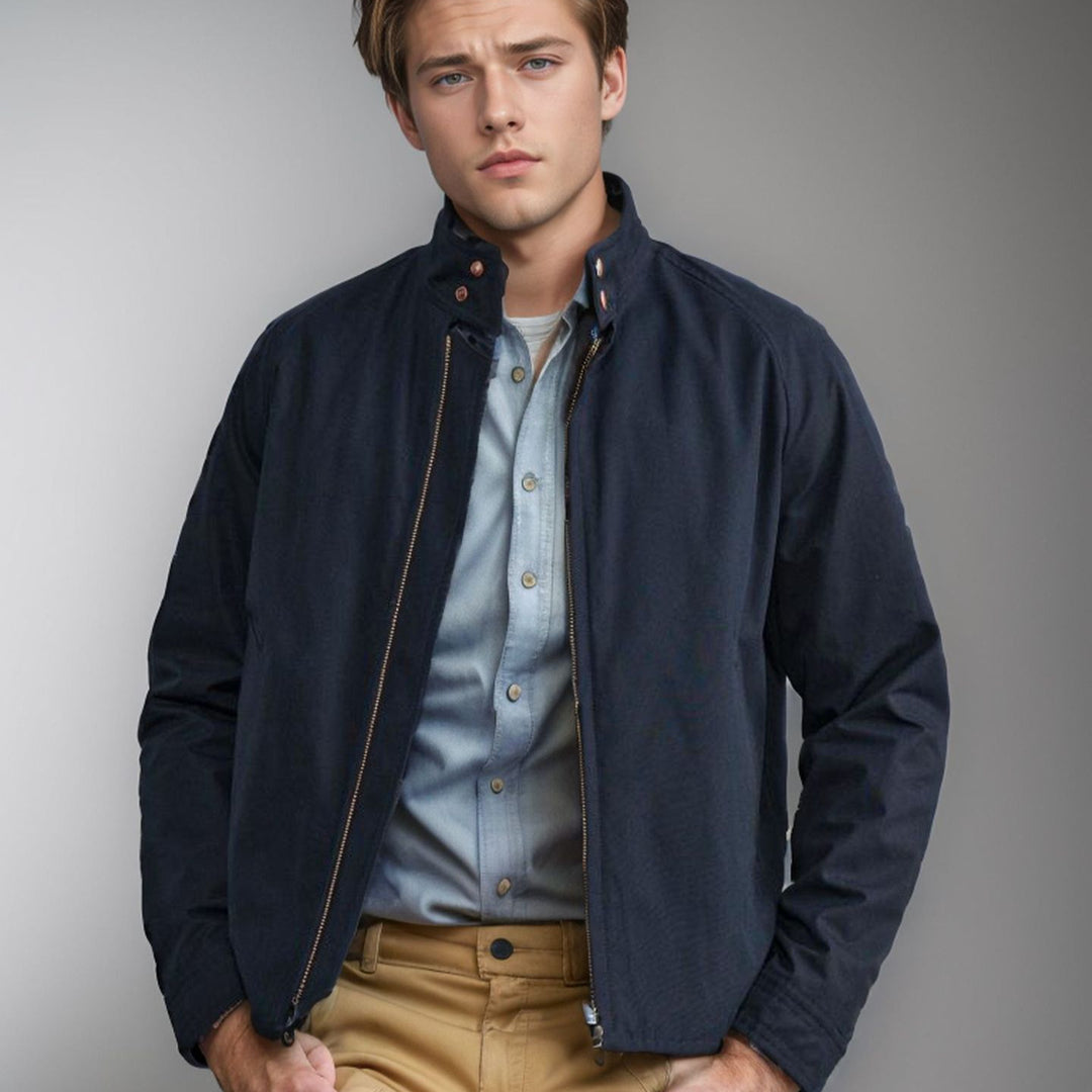 Modern bomber jacket for men with innovative high collar Lune London