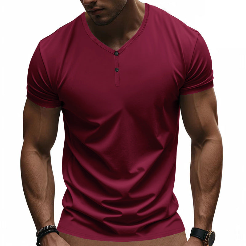 Short Sleeve Henley T-Shirt for Men with Textured V Neck Lune London