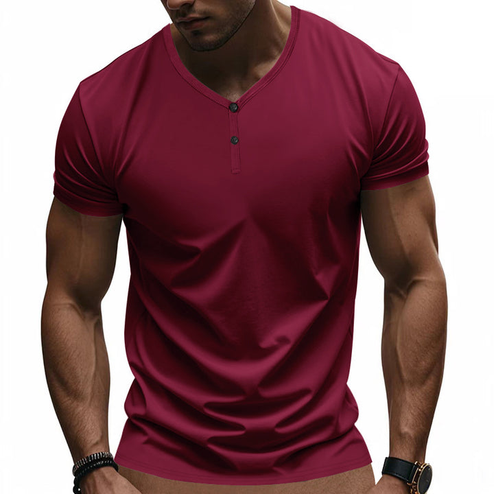 Short Sleeve Henley T-Shirt for Men with Textured V Neck Lune London