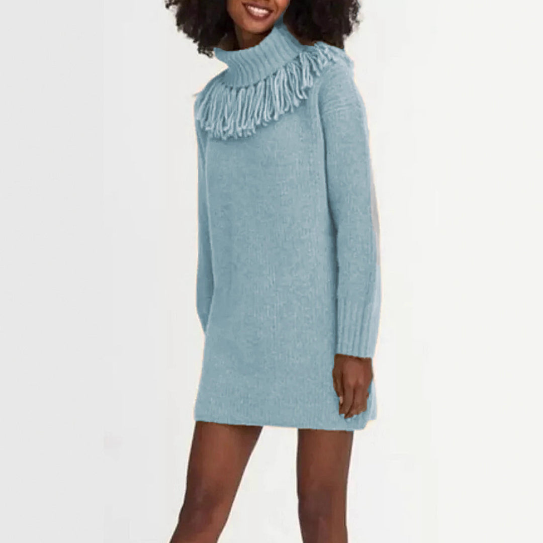 Knit dress for women with fringed collar and ribbed sleeves Lune London