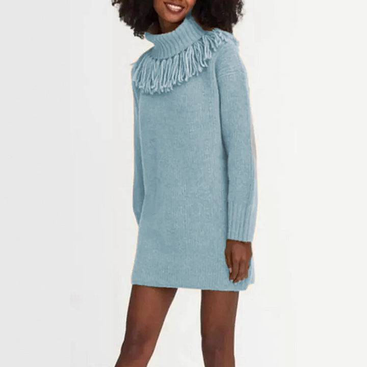 Knit dress for women with fringed collar and ribbed sleeves Lune London