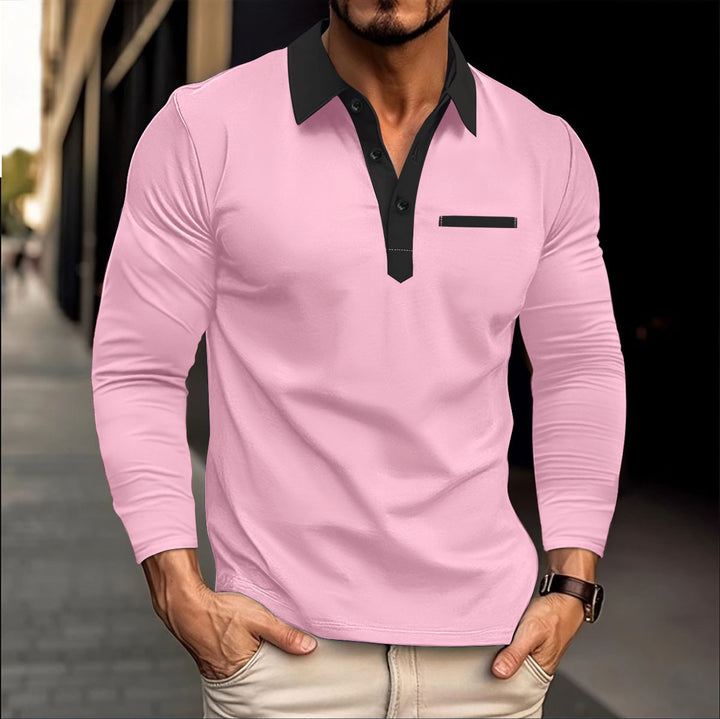 Men's long sleeve polo shirt with trendy Lune London collar