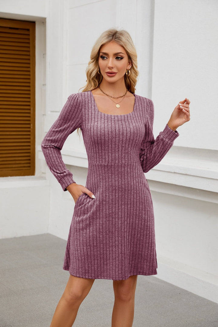 Knitted dress for women with square neckline and pockets Lune London