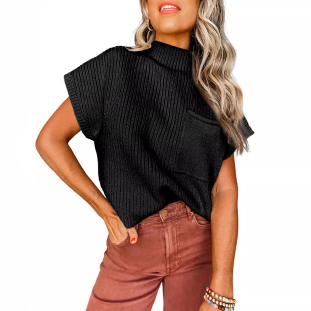 Women's casual short-sleeve sweater with high collar and patch pocket Lune London