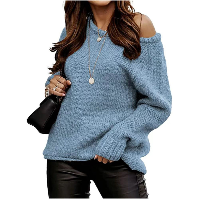 Casual sweater for women with an open shoulder design and soft knit Lune London