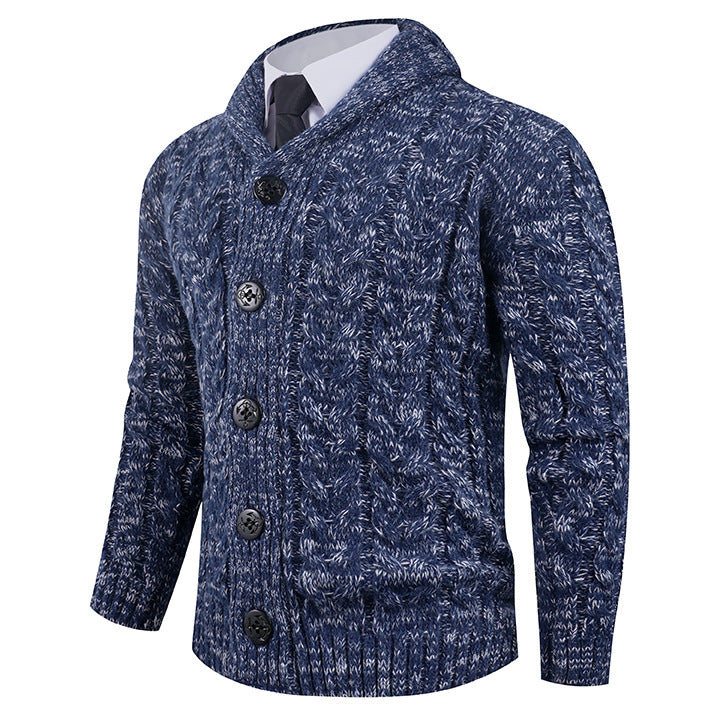 Men's knitted jacket with cable pattern and elegant shawl collar Lune London
