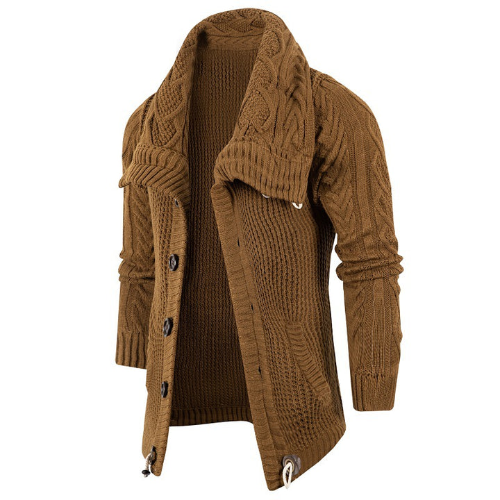 Knitted jacket for men with shawl collar and wooden buttons Lune London